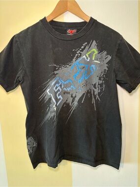 Vintage Y2K Fox Racing Black Spatter Graphic US Men’s Size Medium